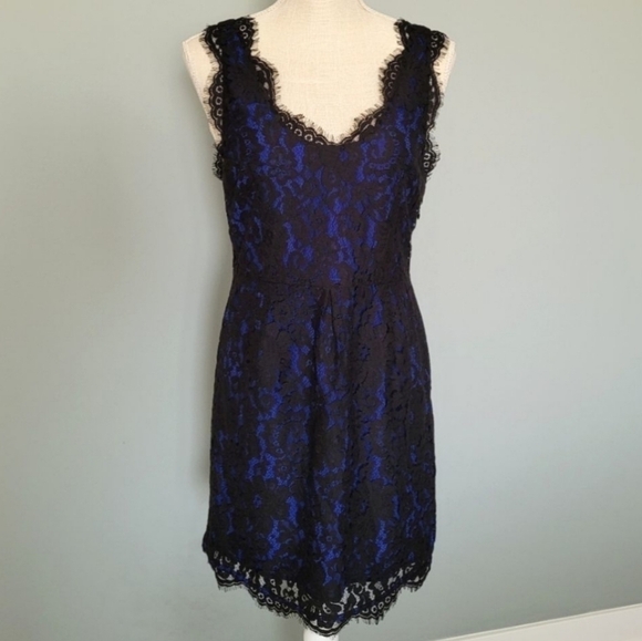 Joie Rori Black and Royal Blue Lace Sleeveless Sheath Dress Size XS - Picture 5 of 8